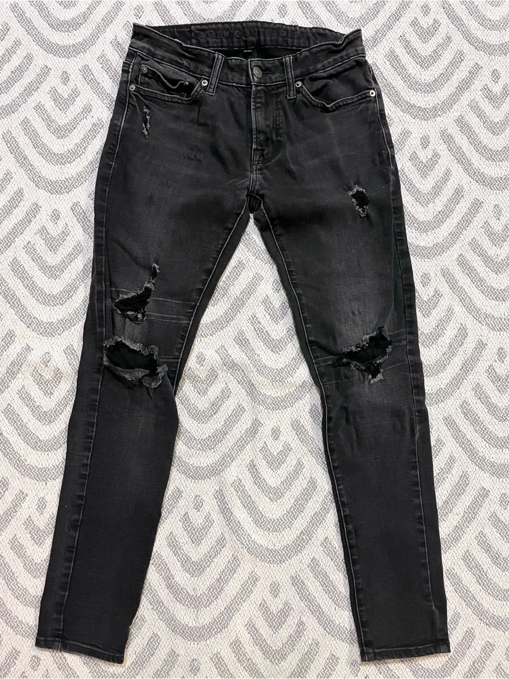 AMERICAN EAGLE Flex Men’s Distressed Skinny Fit Black Denim Jeans 29
